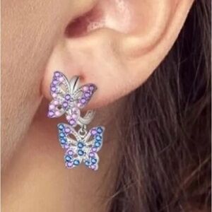 NWOT Beautiful sterling silver butterfly earrings, pink and purple